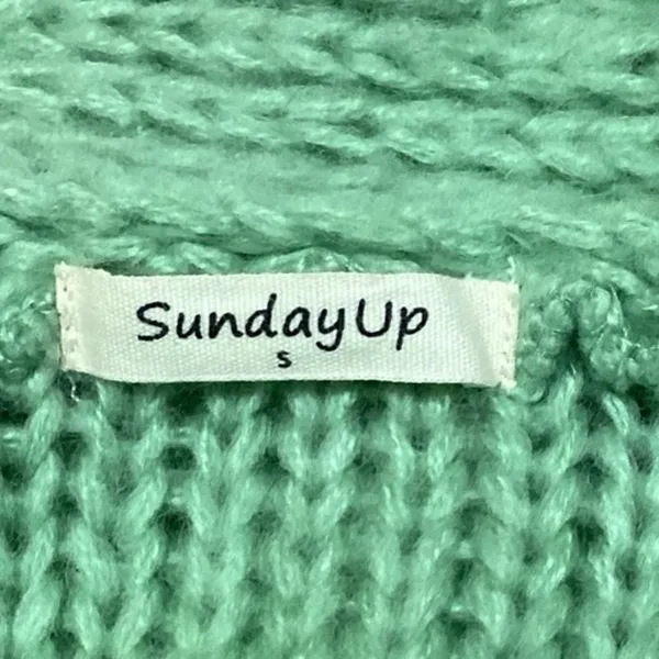 Sunday Up Green V Neck Popcorn Crochet Knit Button Down Cardigan Sweater Top S - Image 4