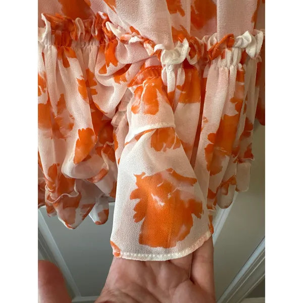 MISA Los Angeles Lorena Orange Floral Ruffle Mini Dress XS Long Sleeve‎ - Image 9