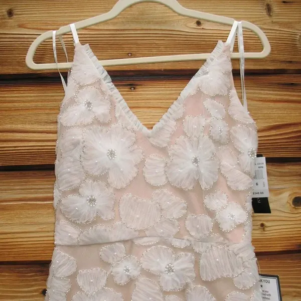 NWT Betsy & Adam Women's Embellished Floral Soutache Sleeveless Gown Dress White - Image 9