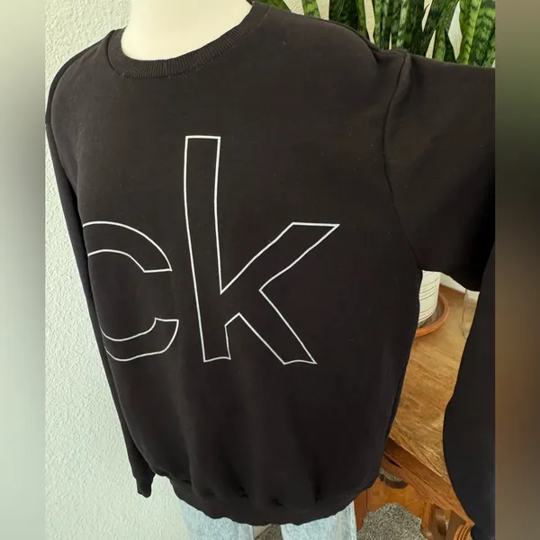Vintage Calvin Klein Black Sweatshirt Silver‎ Gray Logo Crewneck oversized XXL - Image 7