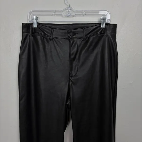 Old Navy Faux‎ Leather Wide Leg Pants Black High Waisted Going Out Edgy Size 10 - Image 3