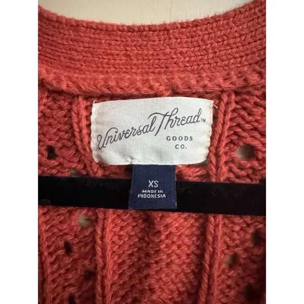 Universal Thread Burnt Orange Cable Knit Button Front Crop Cardigan Sweater XS - Image 5