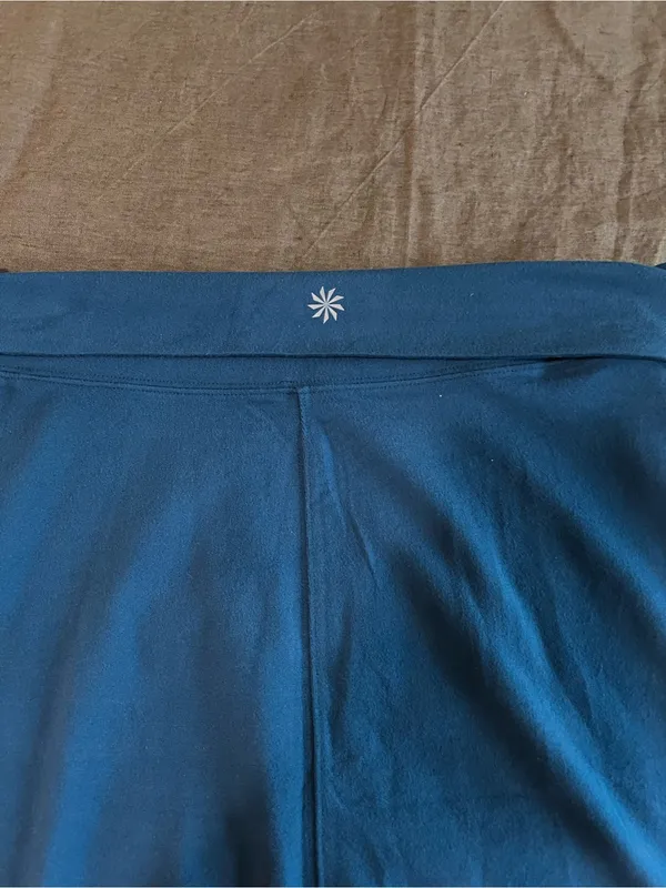 Athleta Anywhere A-Line Teal Fold Over Waist Pull On Travel Vacation Comfy Skirt - Image 10