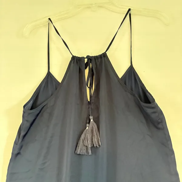 J.Crew Navy Blue Halter Maxi Dress XS Tassel Tie Keyhole Back Tiered Flounce Hem - Image 3