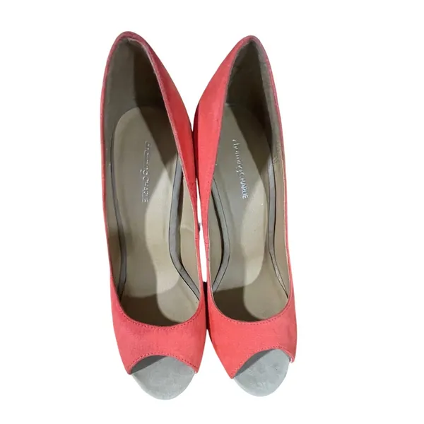 Charming Charlie Coral Pink Faux Suede Peep‎ Toe Stiletto Pumps Heels - Image 3