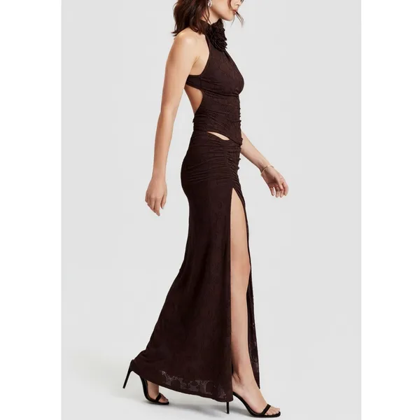 HOUSE OF CB Adrielle Jersey Burnout Maxi Skirt, Cocoa, L+ - Image 2