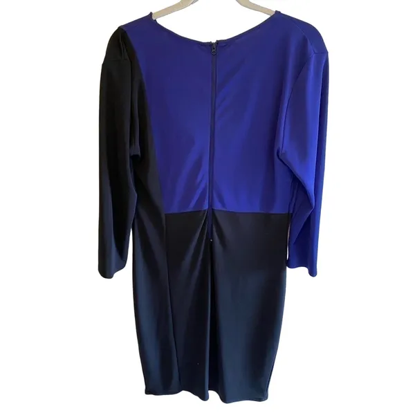 Narciso Rodriguez Purple Black 3/4 Sleeve Stretchy Dress Draped‎ Neckline Size L - Image 2