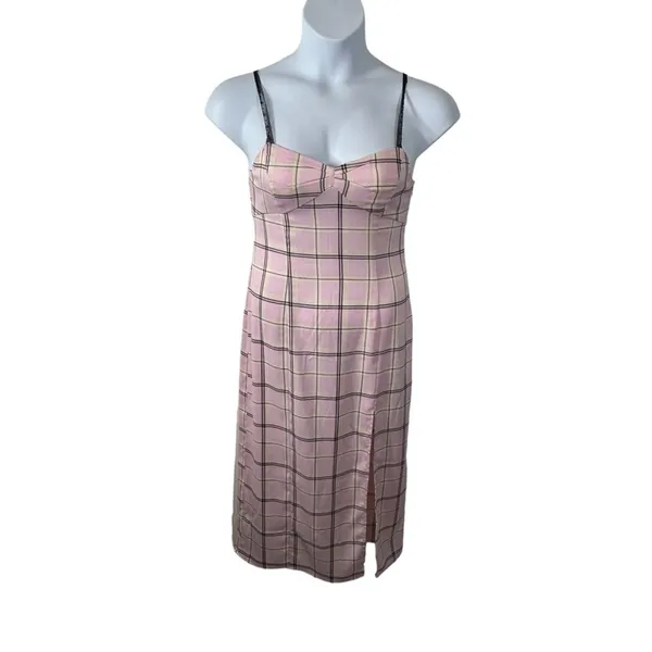 Urban Outfitters Cher Maxi Slip Dress M • Pink Plaid • Lace Straps • Y2K Grunge - Image 7