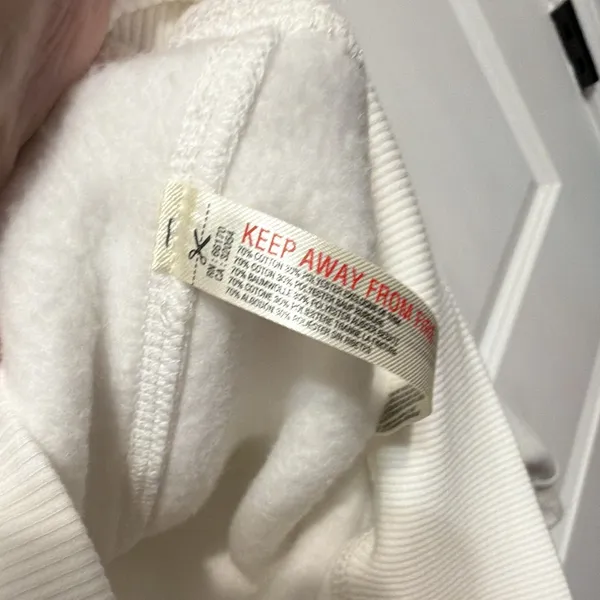 Free People White Graphic Logo Pullover Fleece Hoodie Sweatshirt Size L - Image 3