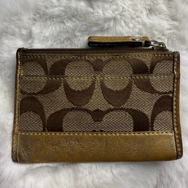 COACH Brown Signature Canvas Coin purse with Keychain - Image 2