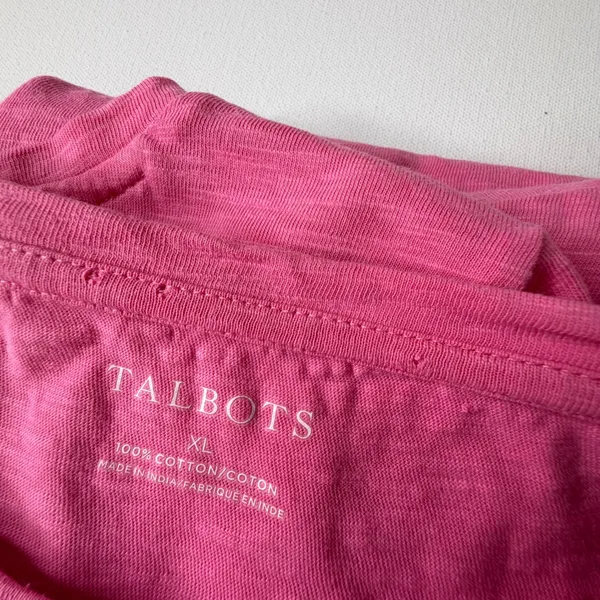 Talbots Floral Embroidered Pink Slub Cotton‎ Tee Size XL Preppy Stretch Colorful - Image 7