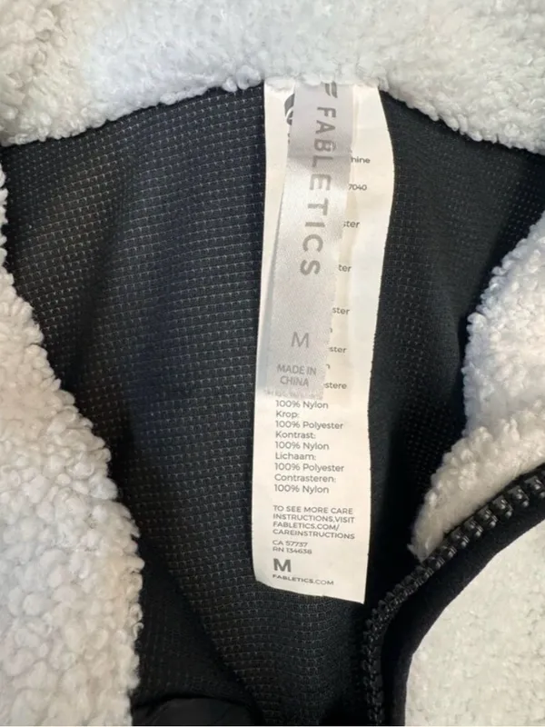 Fabletics Sherpa Teddy Fleece Jacket White Black Full Zip Cozy Athleisure Medium - Image 5