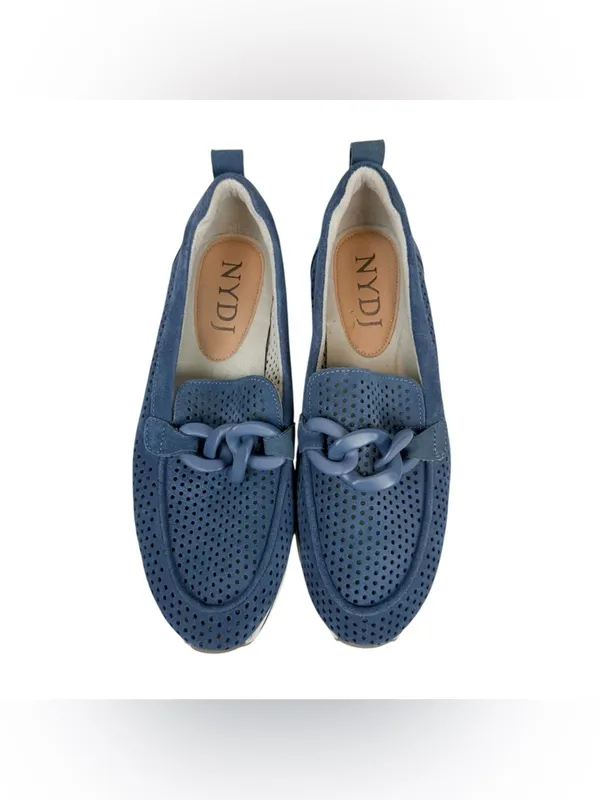 NYDJ Fern‎ Blue Suede Perforated Platform Loafers Chain Size 9 - Image 3
