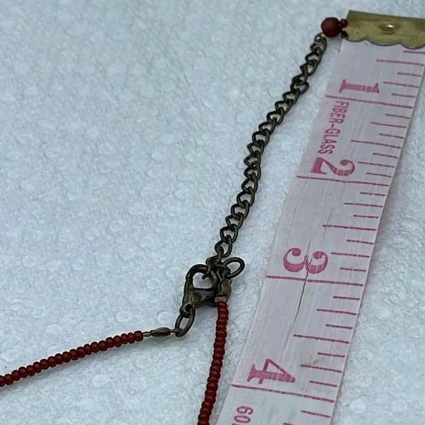 Boho festival red seed bead faux coral necklace. - Image 7