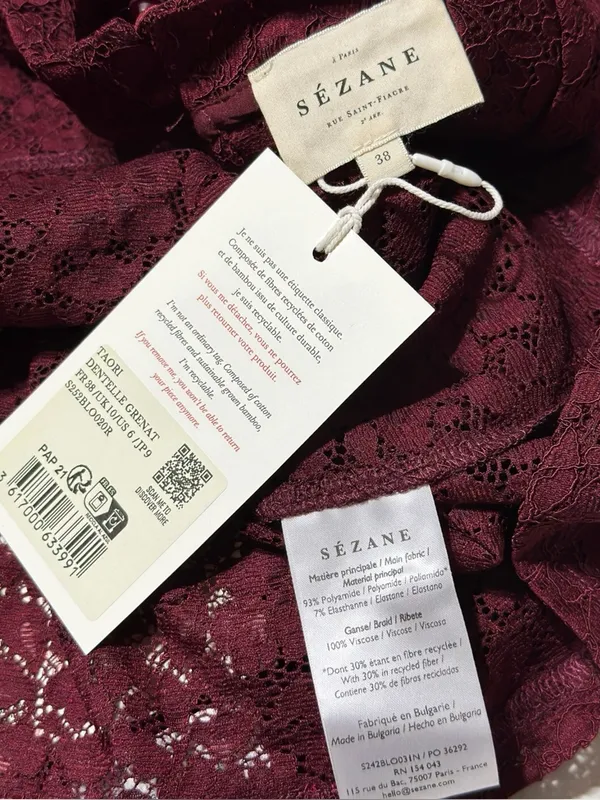 SÉZANE Taori Long Sleeve Lace Blouse, Red, FR38/US6 - Image 9