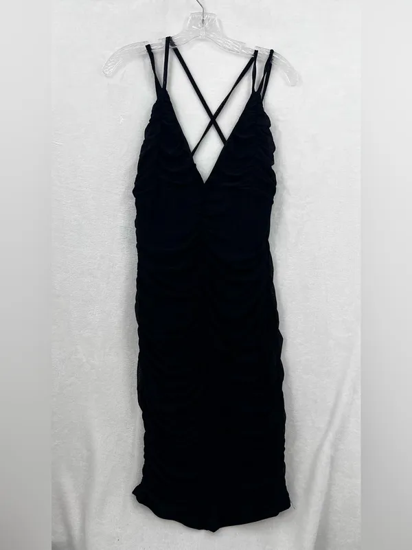 Papaya Black Ruched Spaghetti-Strap Mini Dress 0127 - Image 2