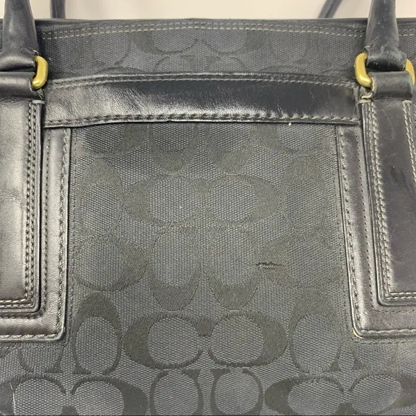 Coach Signature Hampton Black Monogram Canvas Leather Handbag - Image 12