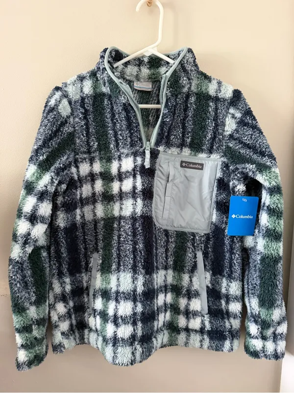💙Columbia So Soft West Bend 1/4 Zip Fleece Pullover Plaid Jacket💙 ~medium 🆕 - Image 2
