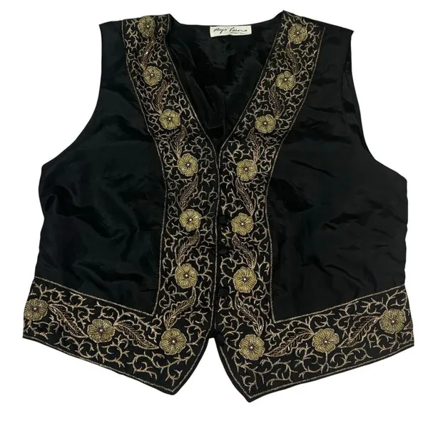 Vintage Maya Varma Silk Beaded‎ Black Vest Women's Large Impeccable Condition - Image 3