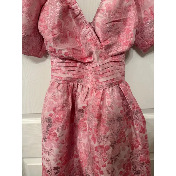 NWOT Meet Me in Santorini Cheers to Us Light Pink Floral Jacquard Mini Dress, XS - Image 6