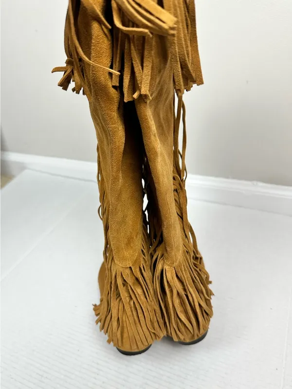 Sam Edelman Utah Suede Knee High Fringe Boots Size 8.0 M - Image 4