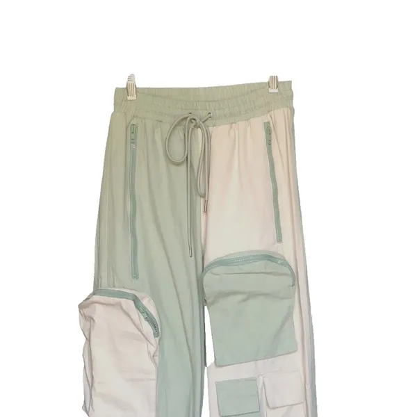 Hot & Delicious Colorblock Cargo Jogger Pants Mint Green Cream Multi Pocket SM - Image 3