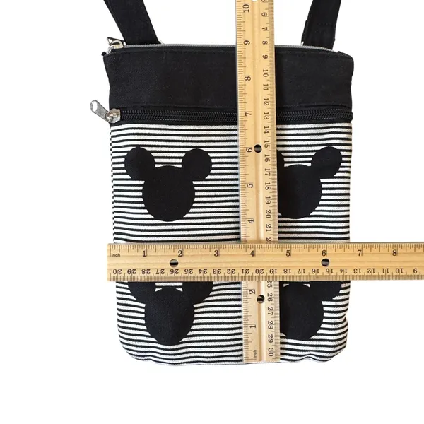 Disney Parks Mickey Mouse Crossbody Bag‎ Canvas Striped Black White Small Travel - Image 4
