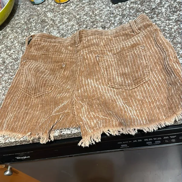 Corduroy Brown Frayed Hem Shorts - Image 2