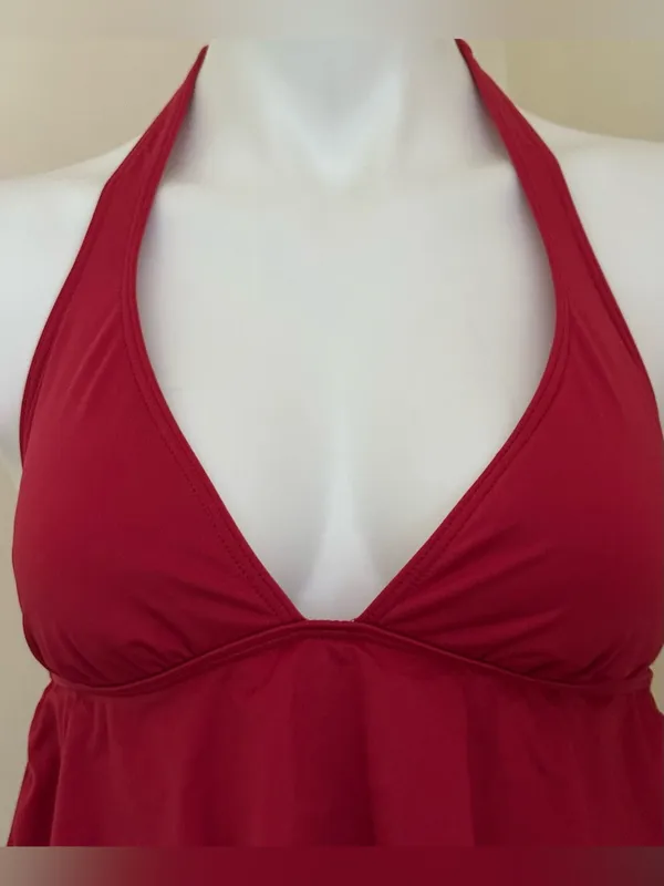 KENNETH COLE Red Ruffle Halter Tankini Top Swimsuit Sz XXS - Image 6
