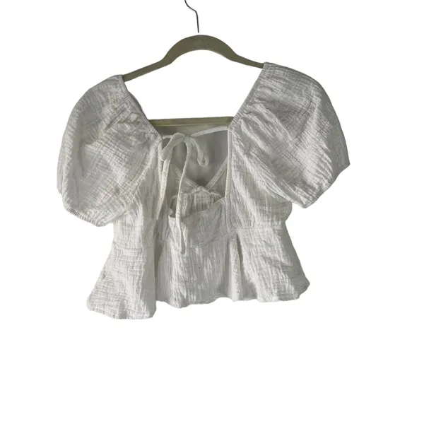 Miami Women's Size Medium White Gauze Cottage Beach Cropped‎ Babydoll Top - Image 3