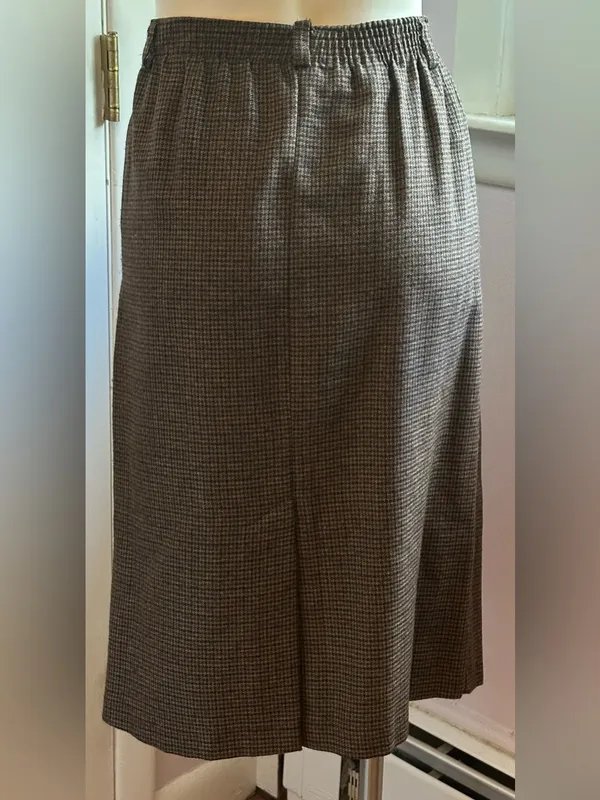 Briggs New York Color Browns Black Houndstooth Elastic Waist Midi Skirt Sz 12 - Image 6