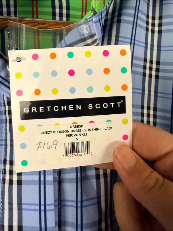 New Gretchen Scott Breezy Blouson Dress in periwinkle blue plaid size small - Image 4