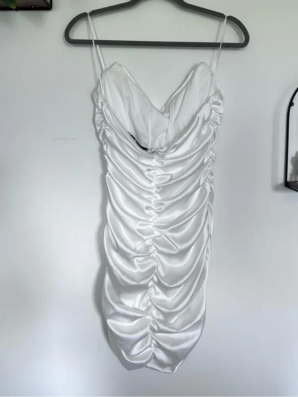 NWT Akira White‎ Strapless Ruched Satin Mini Dress Size XL - Image 2