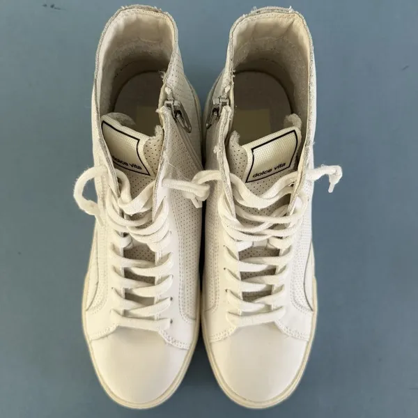 Dolce Vita Zohara White Perforated Leather High Top Sneakers‎ - Image 9