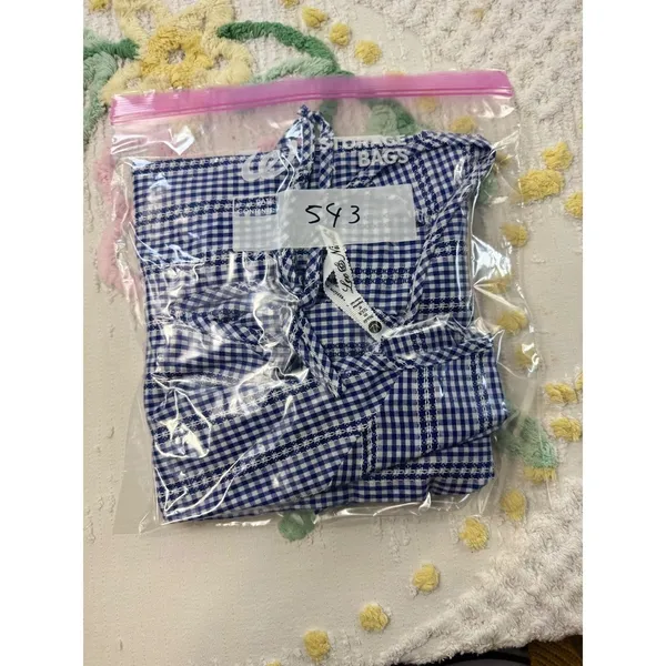 Leo & Nicole Blue‎ Gingham Cotton Blouse 3/4 Puff Sleeve Tie Neck Top Xl NEW - Image 10