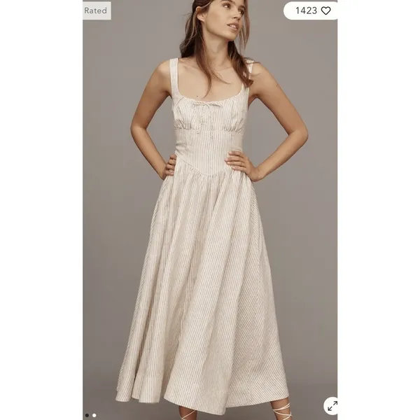 Reformation Balia 100% Linen Midi Dress Pockets Smocked Back Sz 4 NWT $298 - Image 2