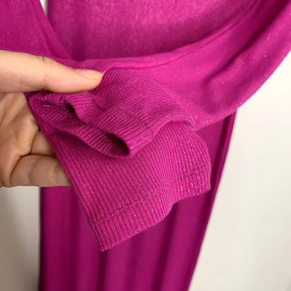 Skims Long Sleeve Dress Luxe Limited Edition Fuchsia Shimmer Foil Womens Medium - Image 7