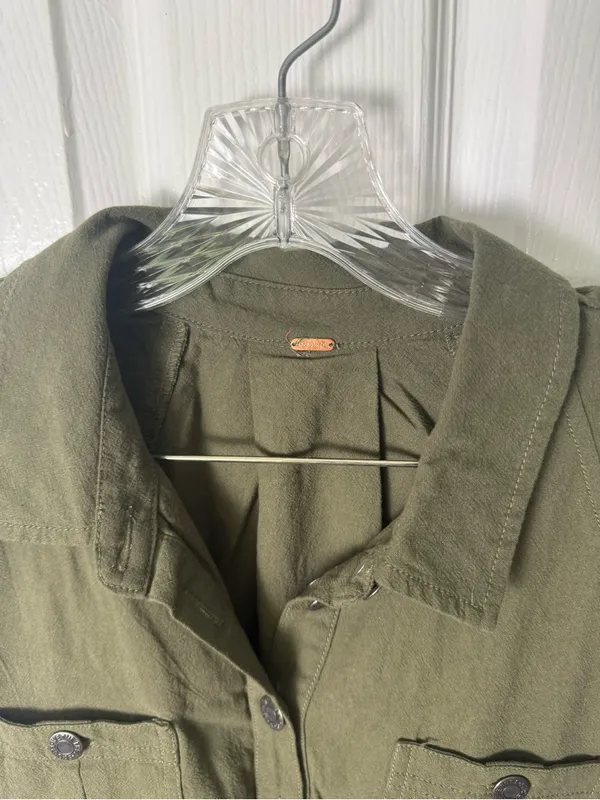 Free People Ronnie Cotton Poplin Mini Shirtdress in Garden Snake Green M - Image 4
