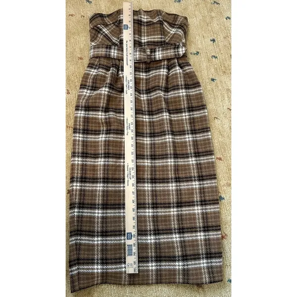 Anthropologie Strapless Belted Midi Dress Size 4 Plaid Fall Academia Preppy - Image 9