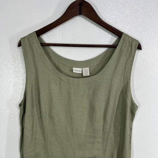 Cherokee Sage Green Linen Rayon Maxi Dress Tank Sleeveless Patch Pockets Large - Image 5