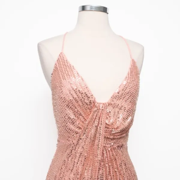 Liv Foster - Rosy‎ Peach Sequin Draped Plunge V-Neck Mini Dress - Image 11