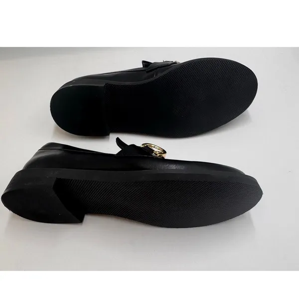 American Eagle Black Loafers Gold Horsebit Slip On Flats Womens 7 - Image 6