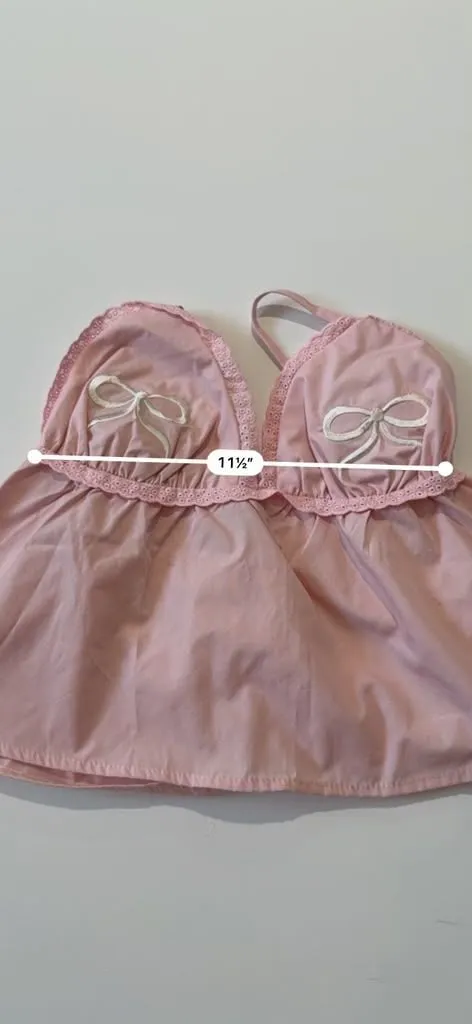 Croquette Light Pink Babydoll Cami Tank Top with Eyelet Trim and Bows - Image 5