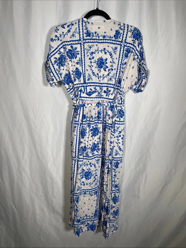 Urban Outfitters Womens Gabrielle Blue Floral Midi Wrap Dress Small - Image 7