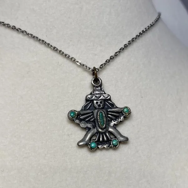 Zuni Silver Tone Turquoise Knifewing Kachina Pendant Vintage Style Folklore Boho - Image 2