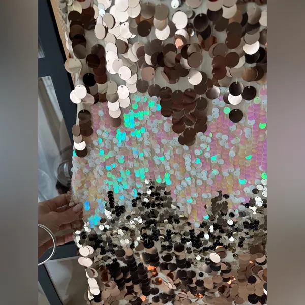 Le lis Disco sequined mini dress discs iridescent strapless cocktail rose gold party - Image 4