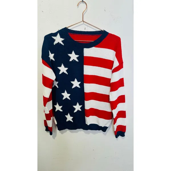 American Flag Patriotic Flag USA Striped Star Pullover Sweater size Large - Image 2