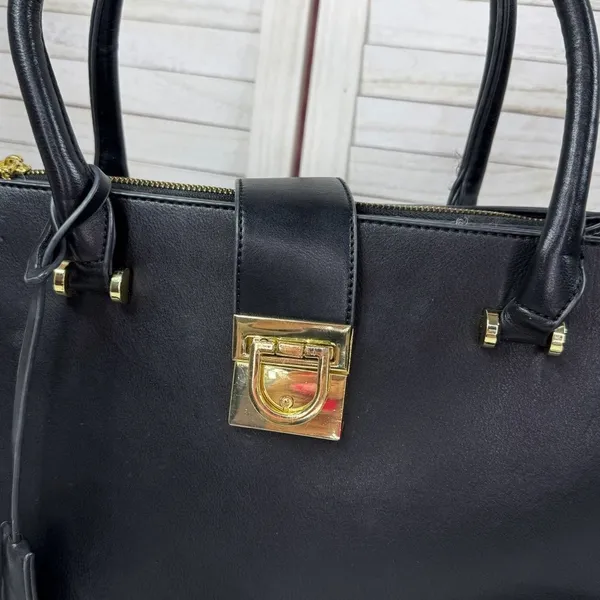 La Terre Multi Compartment Satchel Bag Handbag Purse Black‎ Large - Image 5