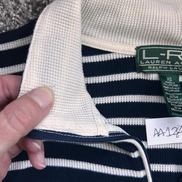 Lauren Ralph Lauren Active Navy White Stripe Sweater XS 100% Cotton - Image 7