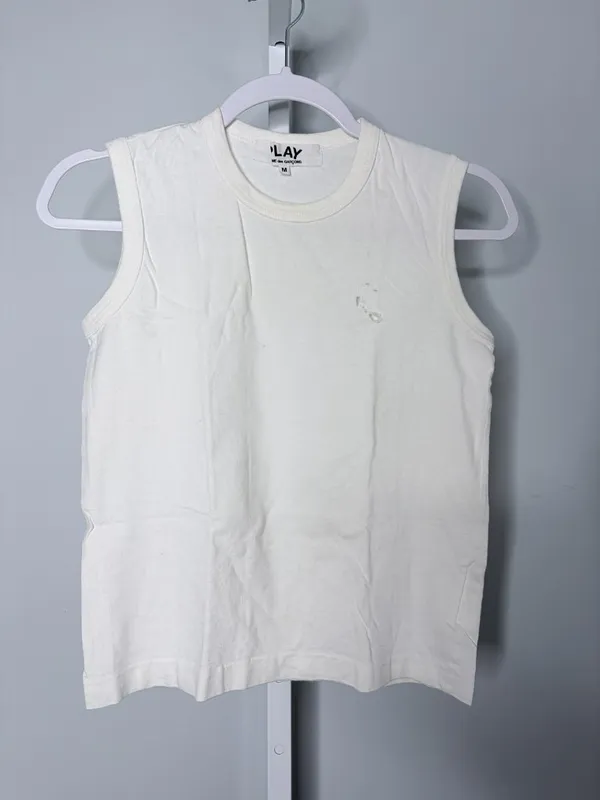 Comme des Garcons PLAY White Sleeveless Knit Tank Top Designer Size M - Image 2